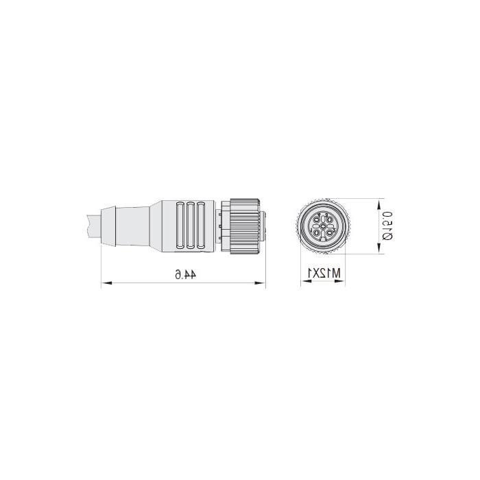 M12 5Pin、母头直型、单端预铸电缆、防焊渣PUR材质、黄色护套、64T091-XXX